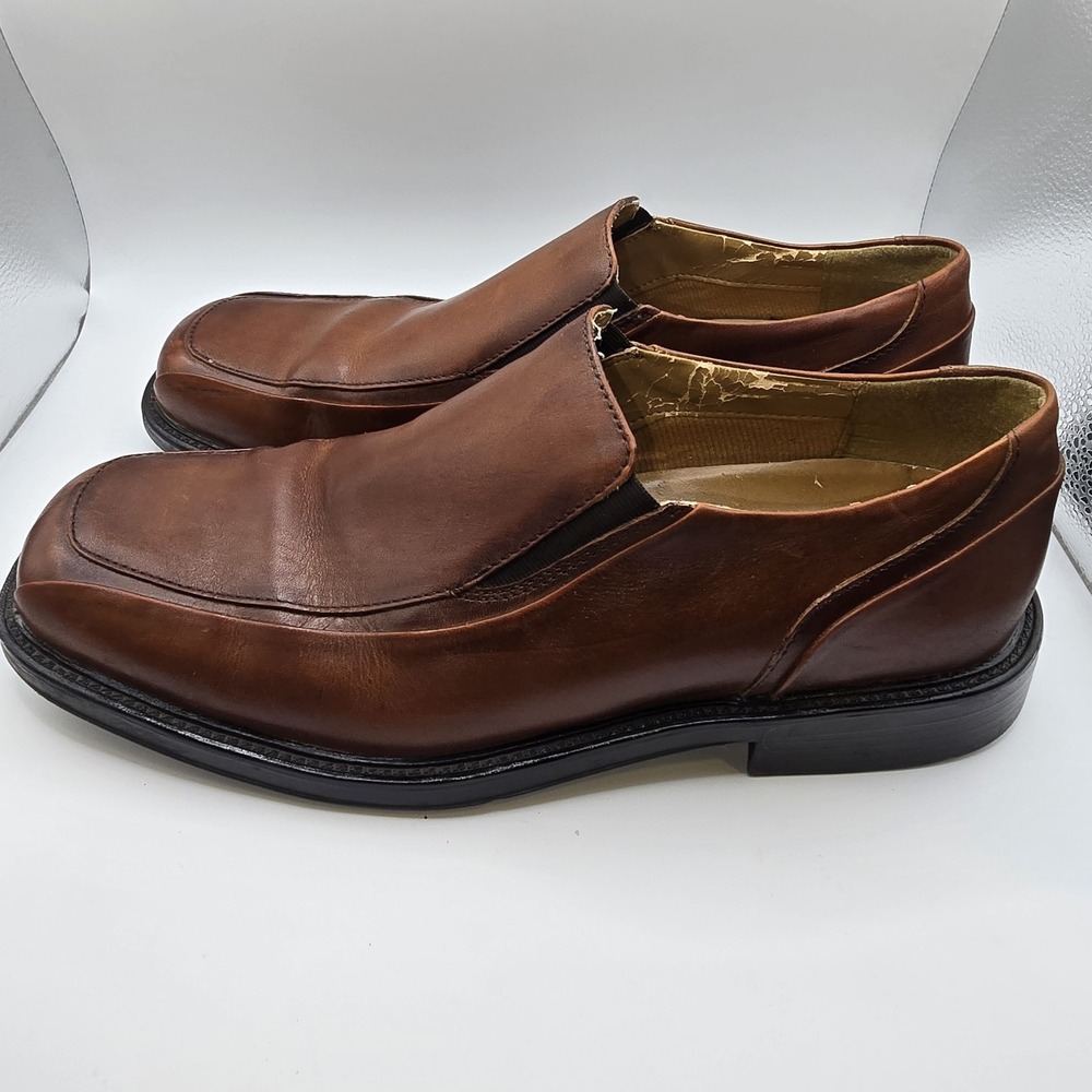 Dockers Men's Brown Size 9.5 Leather Slip On Dress Shoes Square Toe Comfort